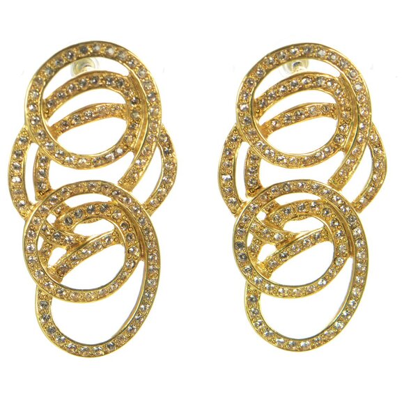 Oscar de La Renta Gold-tone Crystal Drop Earrings - Picture 1 of 5